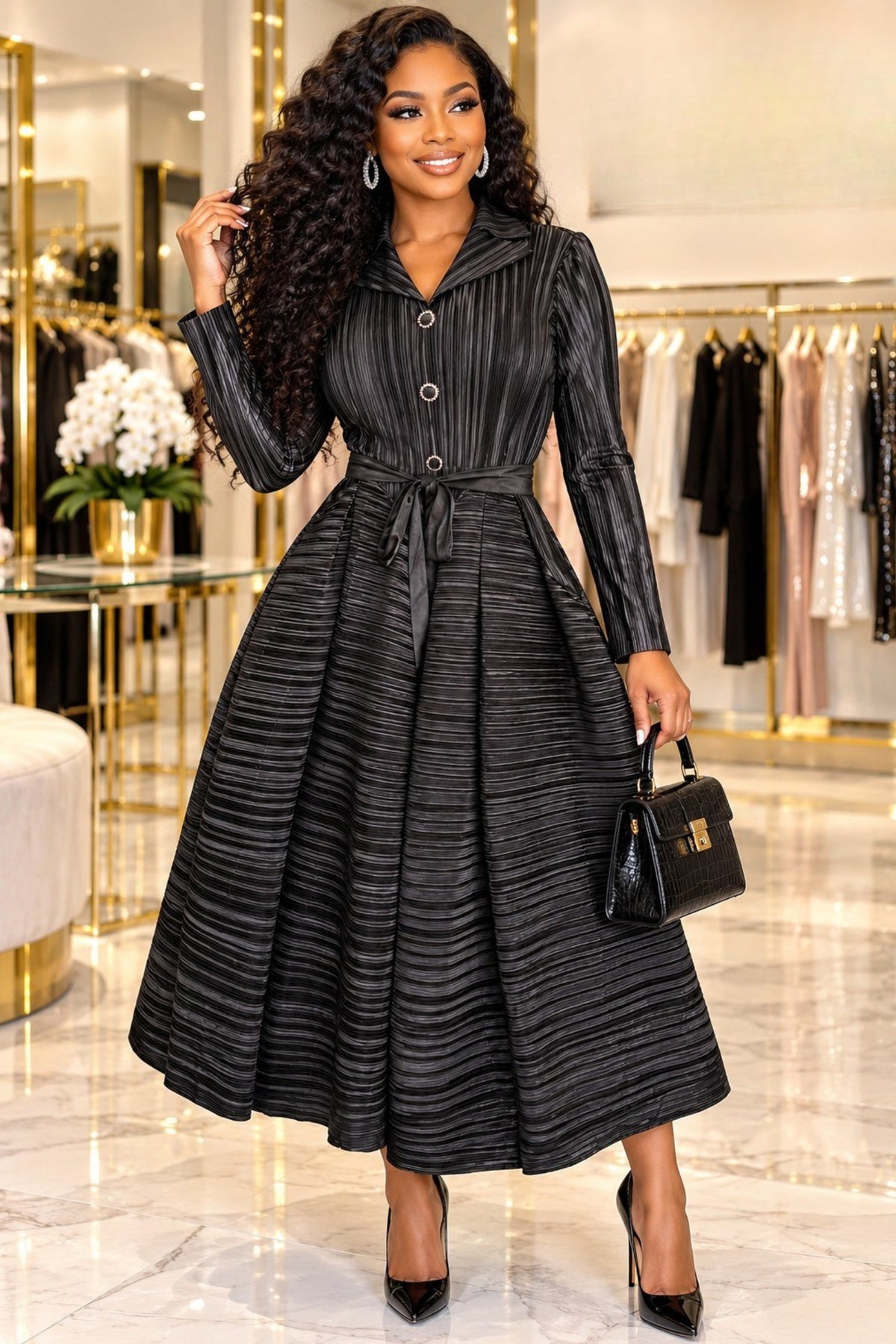 The Midnight Signature Bouncy Button-Down dress