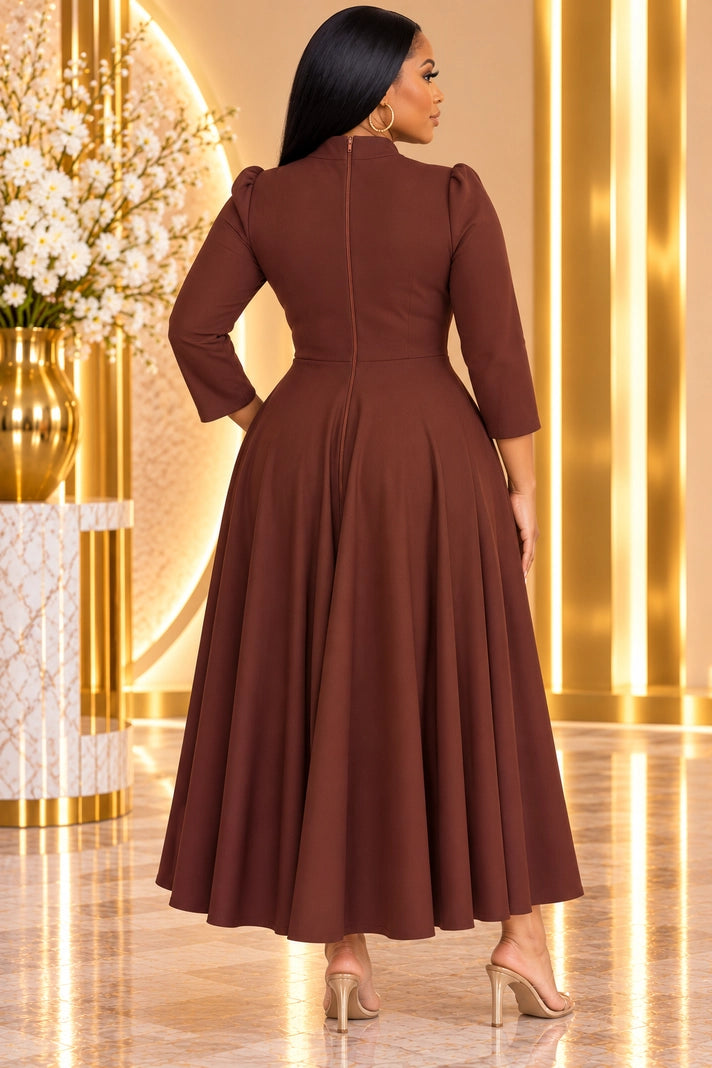 The Scarlet Elegance Sequin Bow Dress - Brown