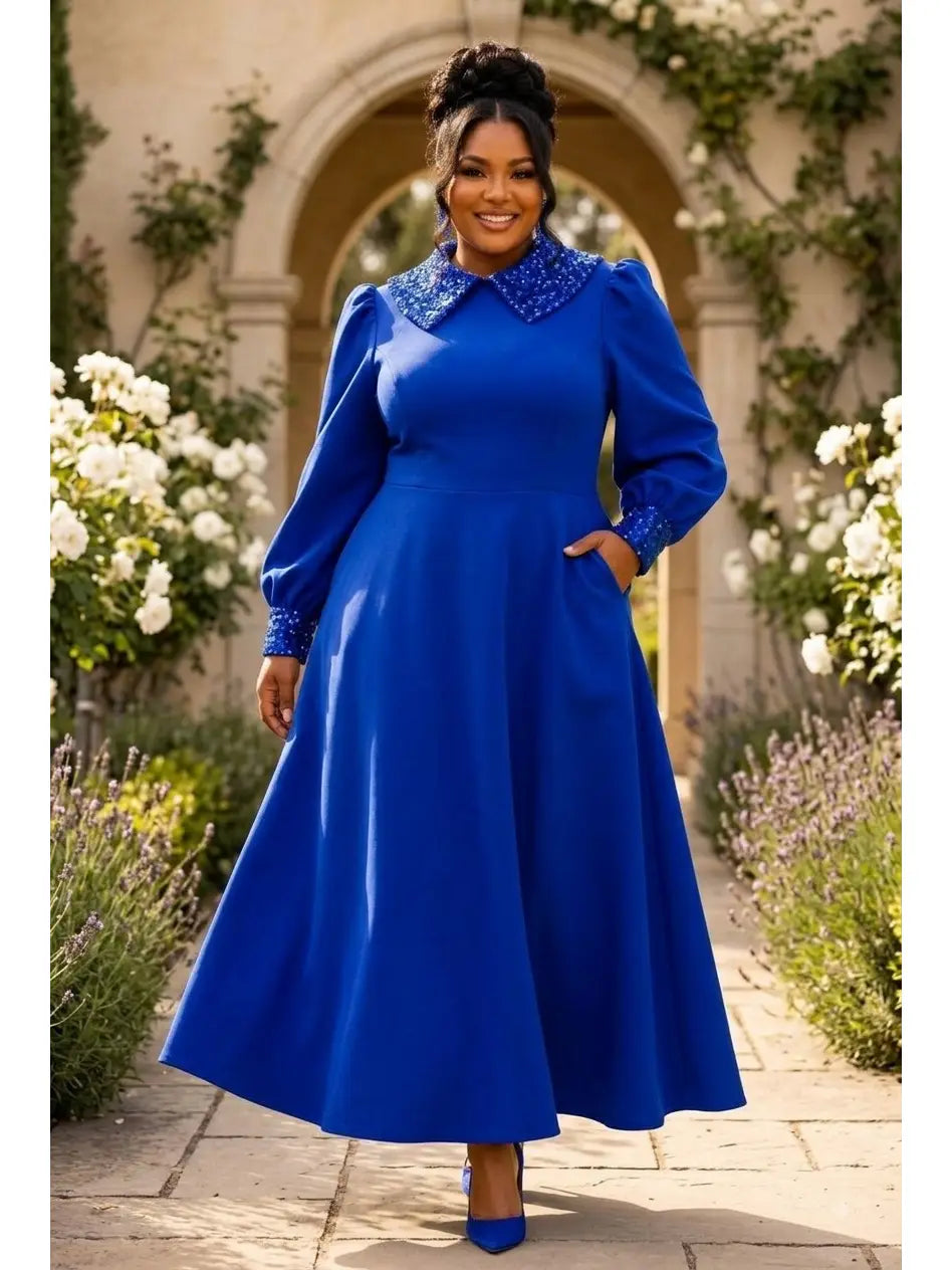 The Regal Sequin Collar Fit & Flare Midi Dress