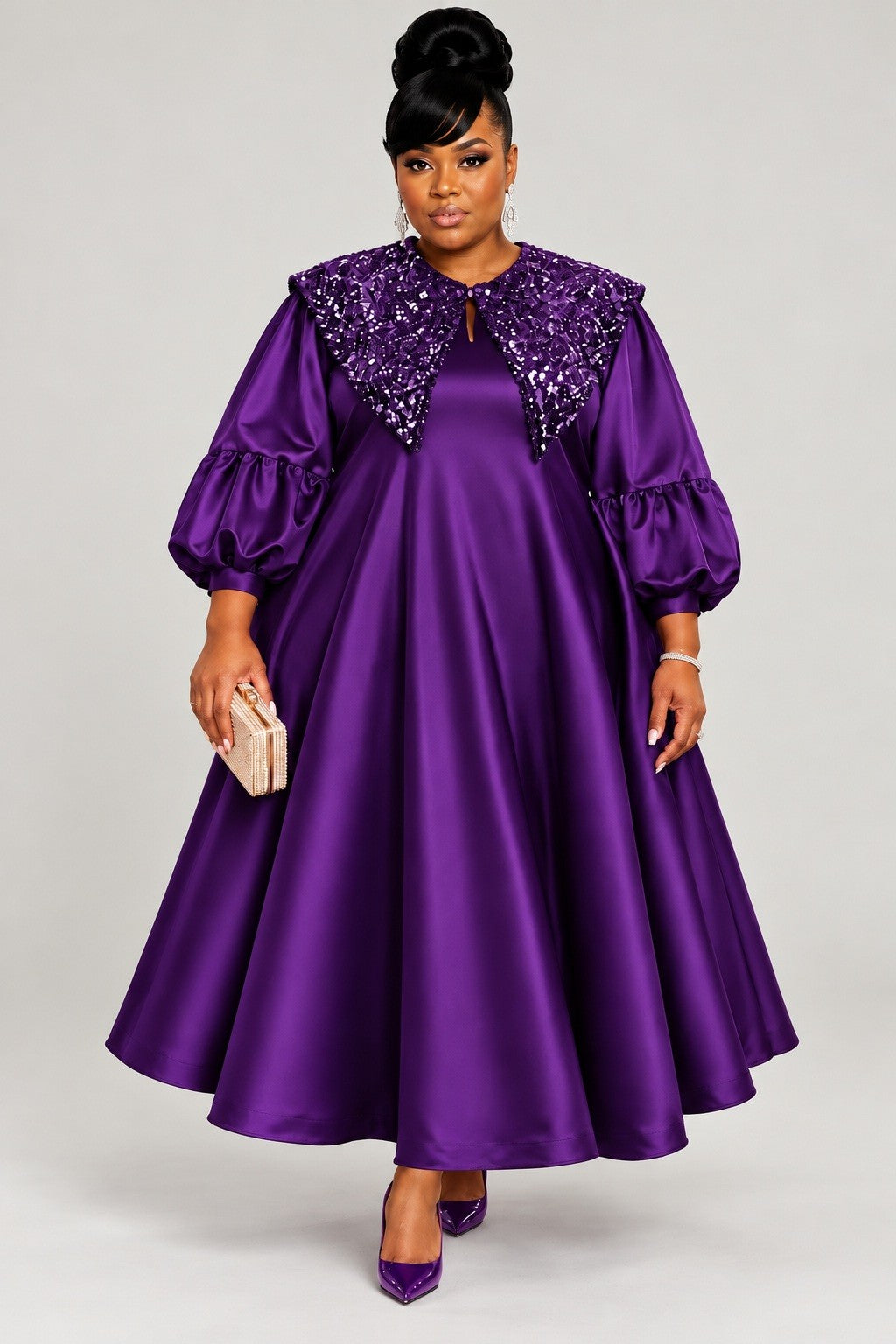 The Regal Voluminous Satin & Sequin Statement Dress
