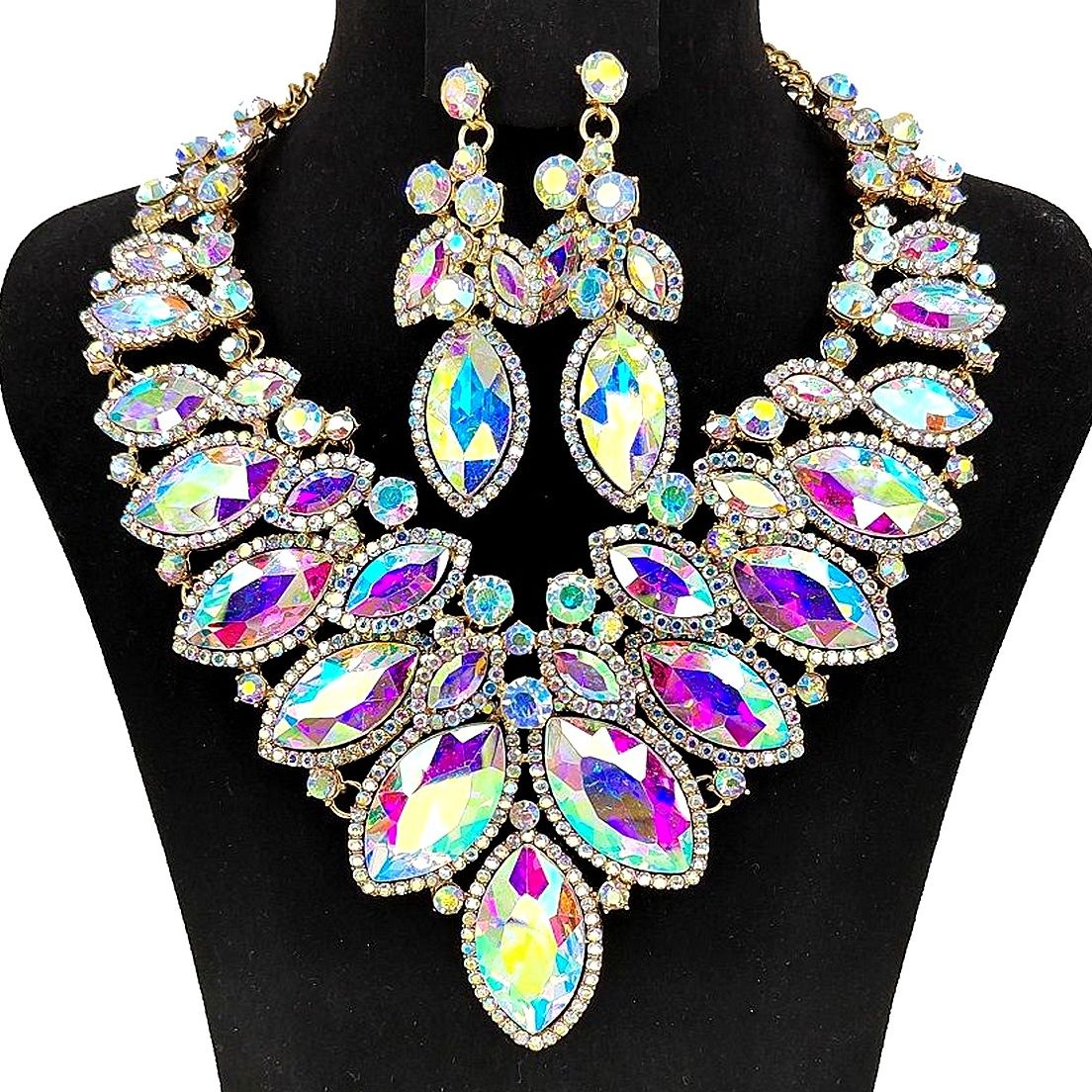 Cloud Oblong Chunky Rhinestone Bib Necklace Set
