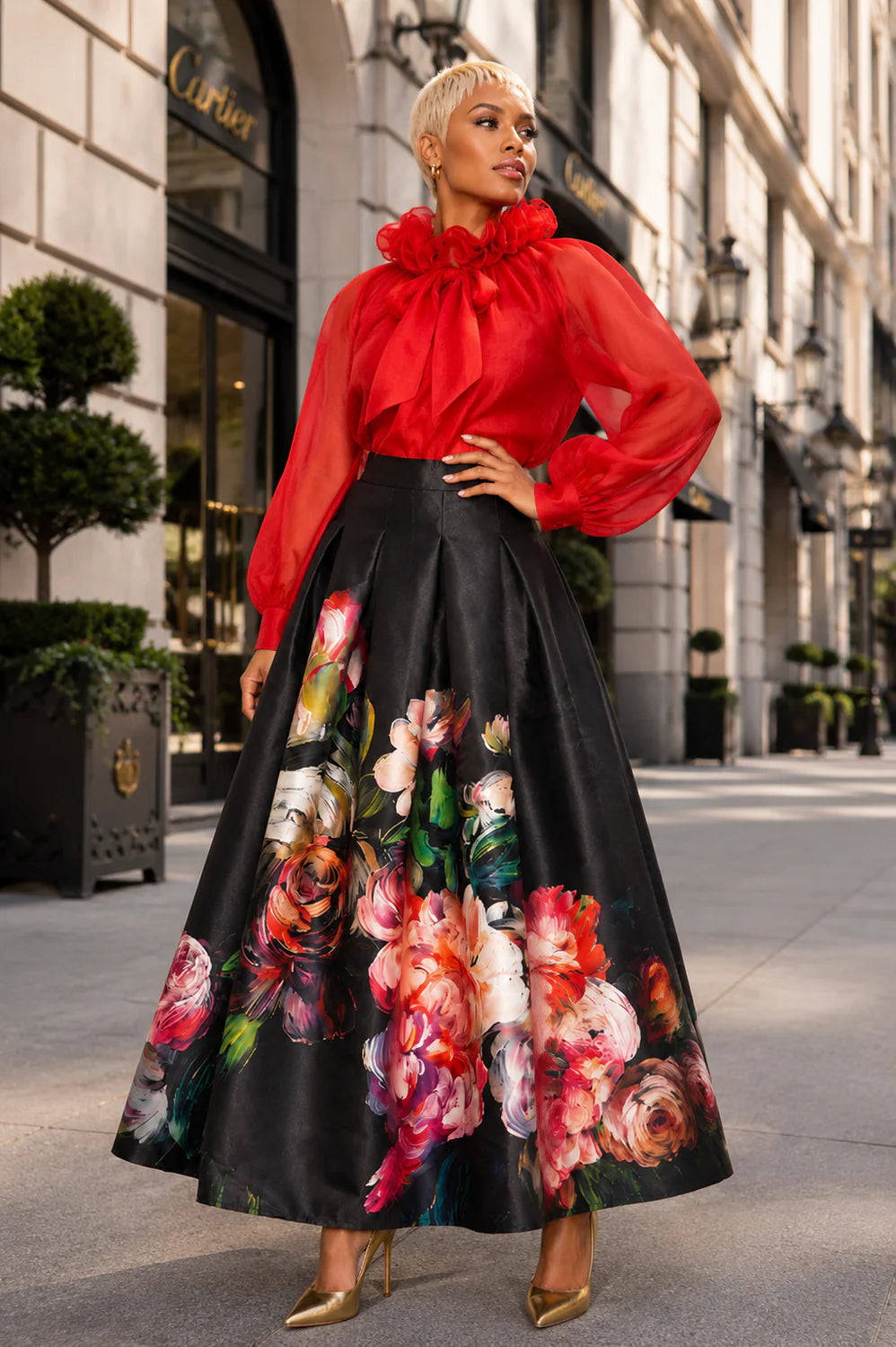 Ruffle tie organza top
