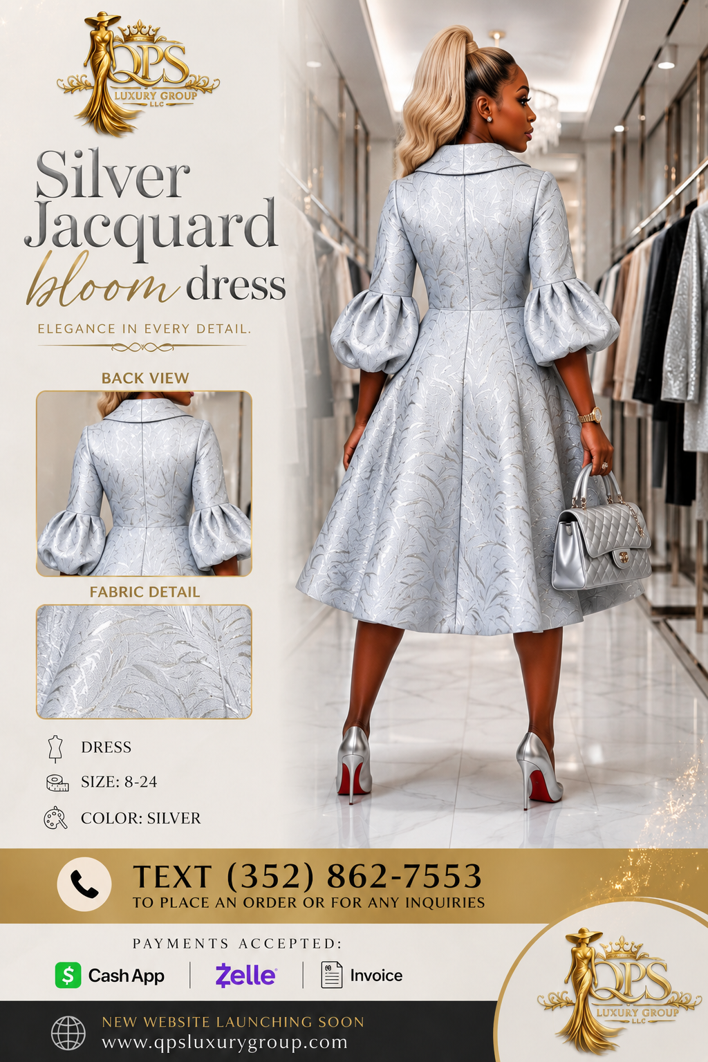 Silver Jacquard bloom dress