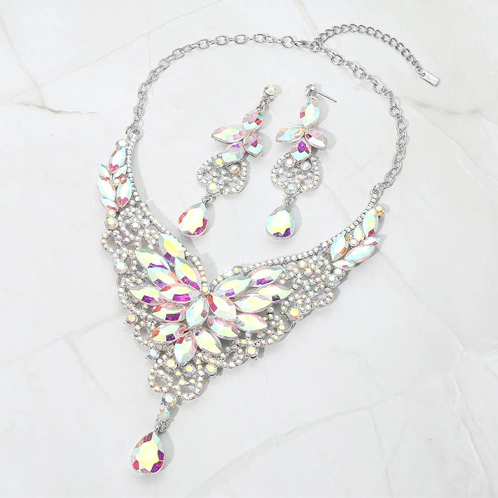 Crystal Cluster Embellished Evening Necklace