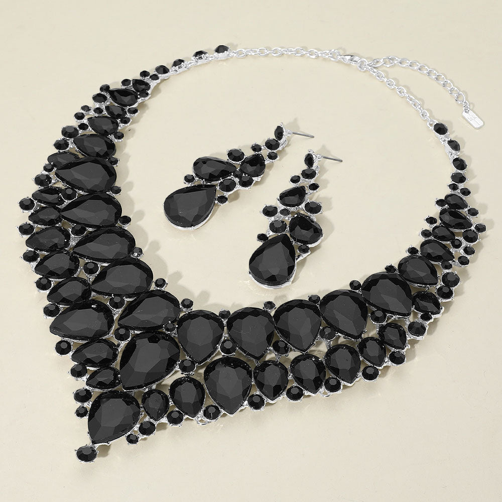 Teardrop Cluster Rhinestone Collar Necklace