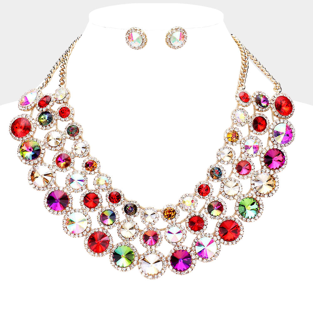 Crystal Pave Trim Round Evening Necklace