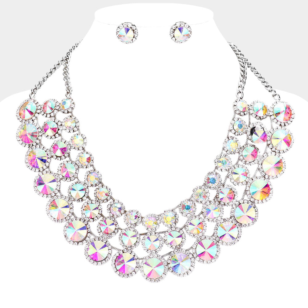 Crystal Pave Trim Round Evening Necklace