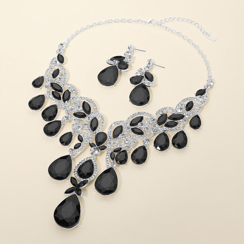 Teardrop Stone Cluster Embellished Statement Evening Necklace