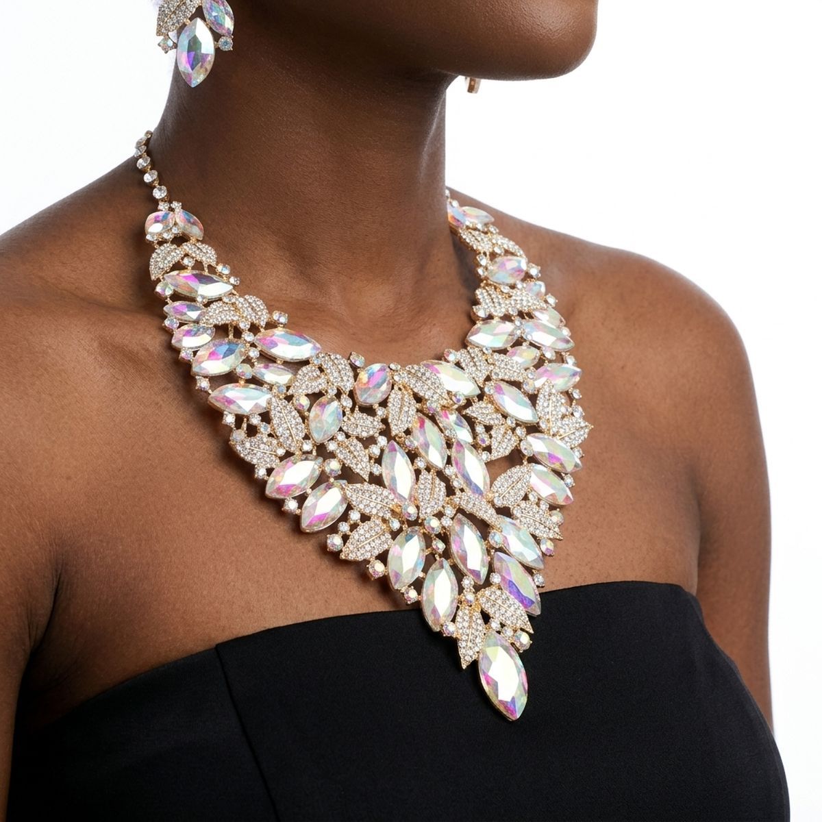 Luminous Aurora Botanical Crystal Statement Necklace Set