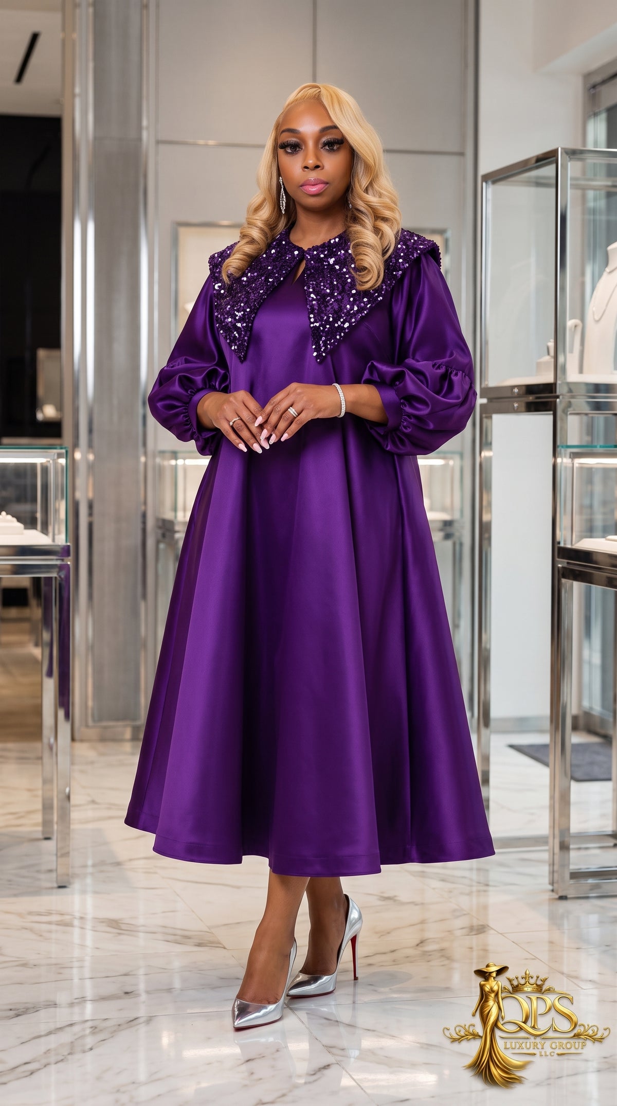 The Regal Voluminous Satin & Sequin Statement Dress