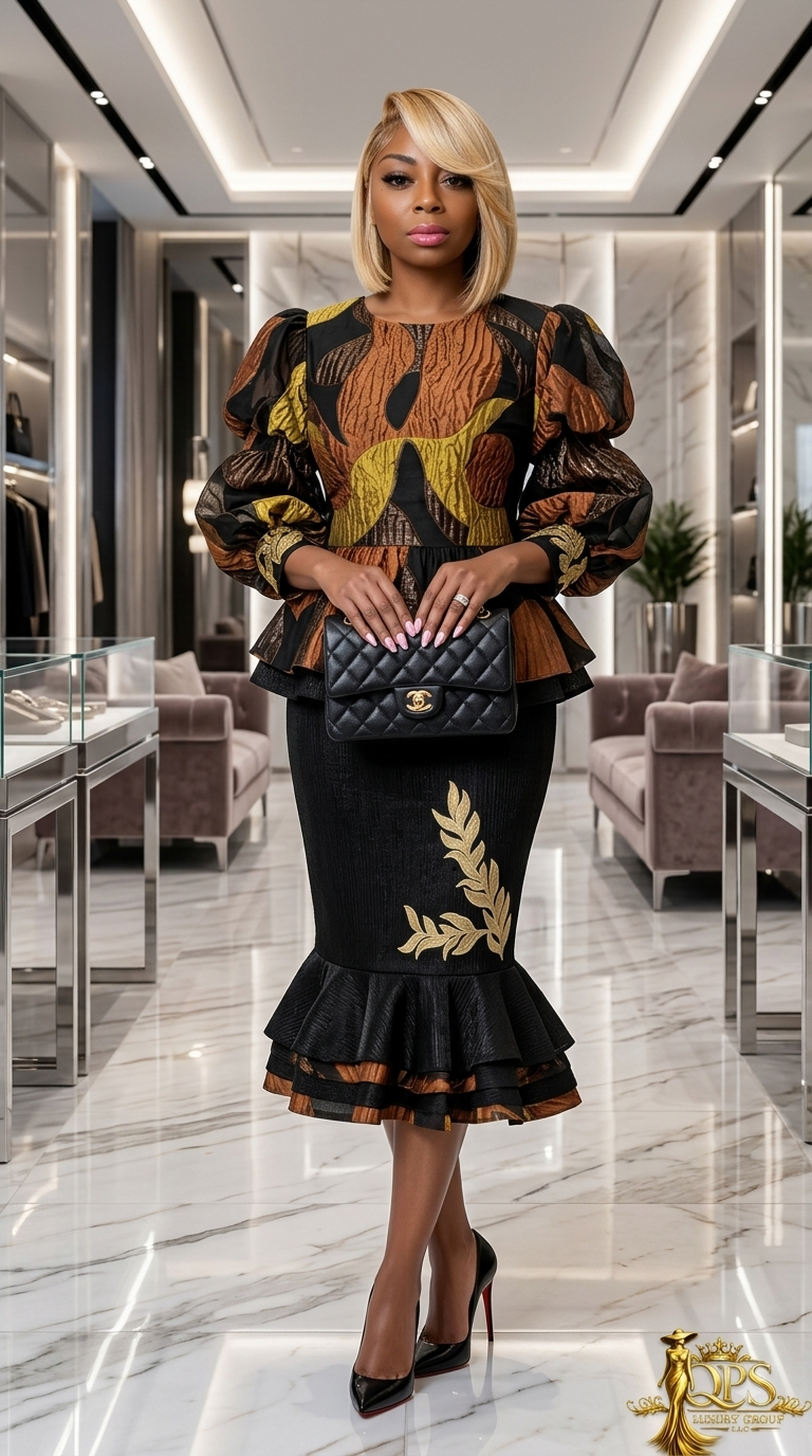 The Regal Bronze Jacquard Peplum Skirt Suit