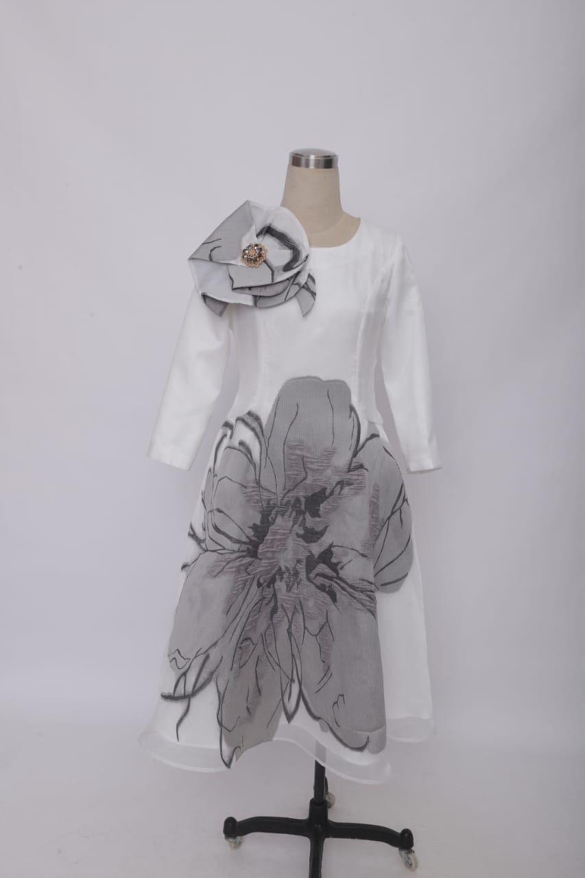 The Silver Bloom Appliqué Dress