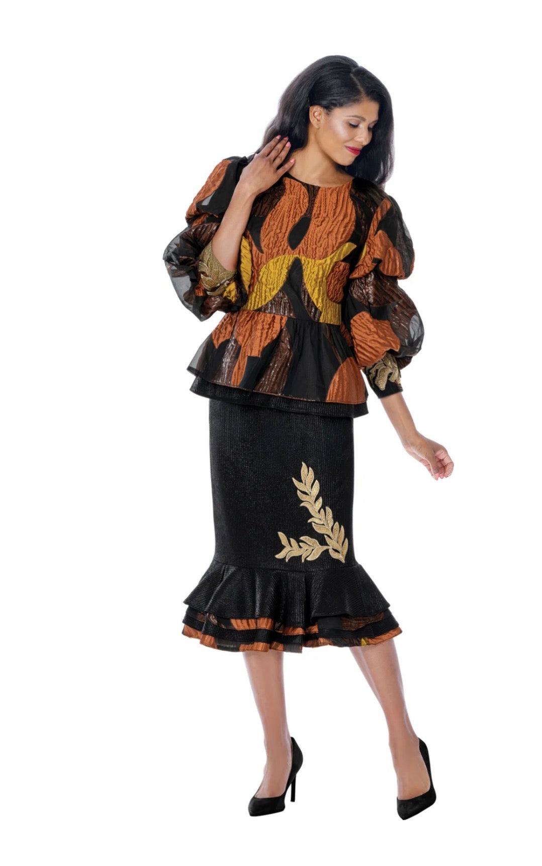 The Regal Bronze Jacquard Peplum Skirt Suit
