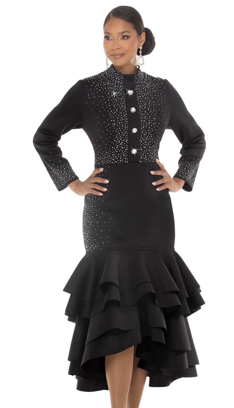 Donna Vinci 12301 - Embellished Tiered Ruffle Dress (14)