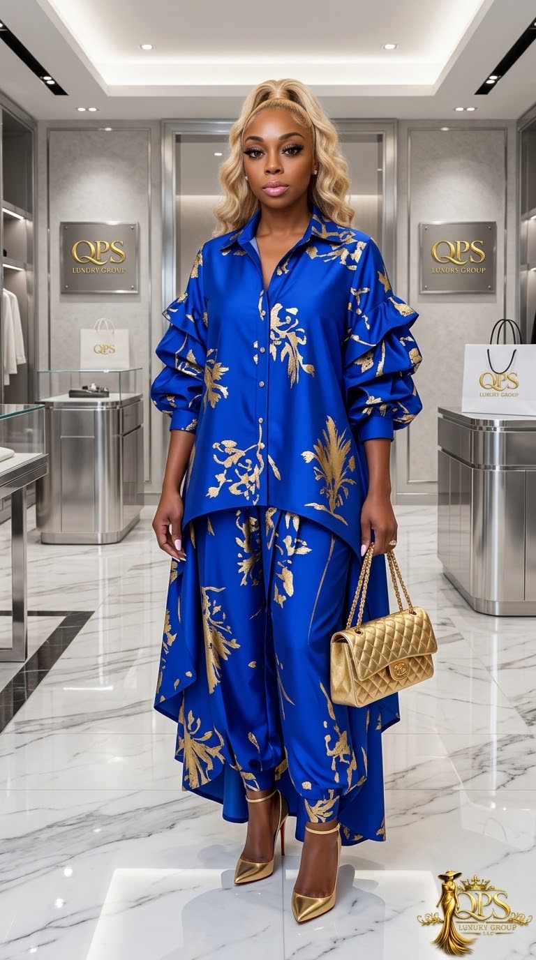 The "Gilded Splash" Asymmetrical Pant Set