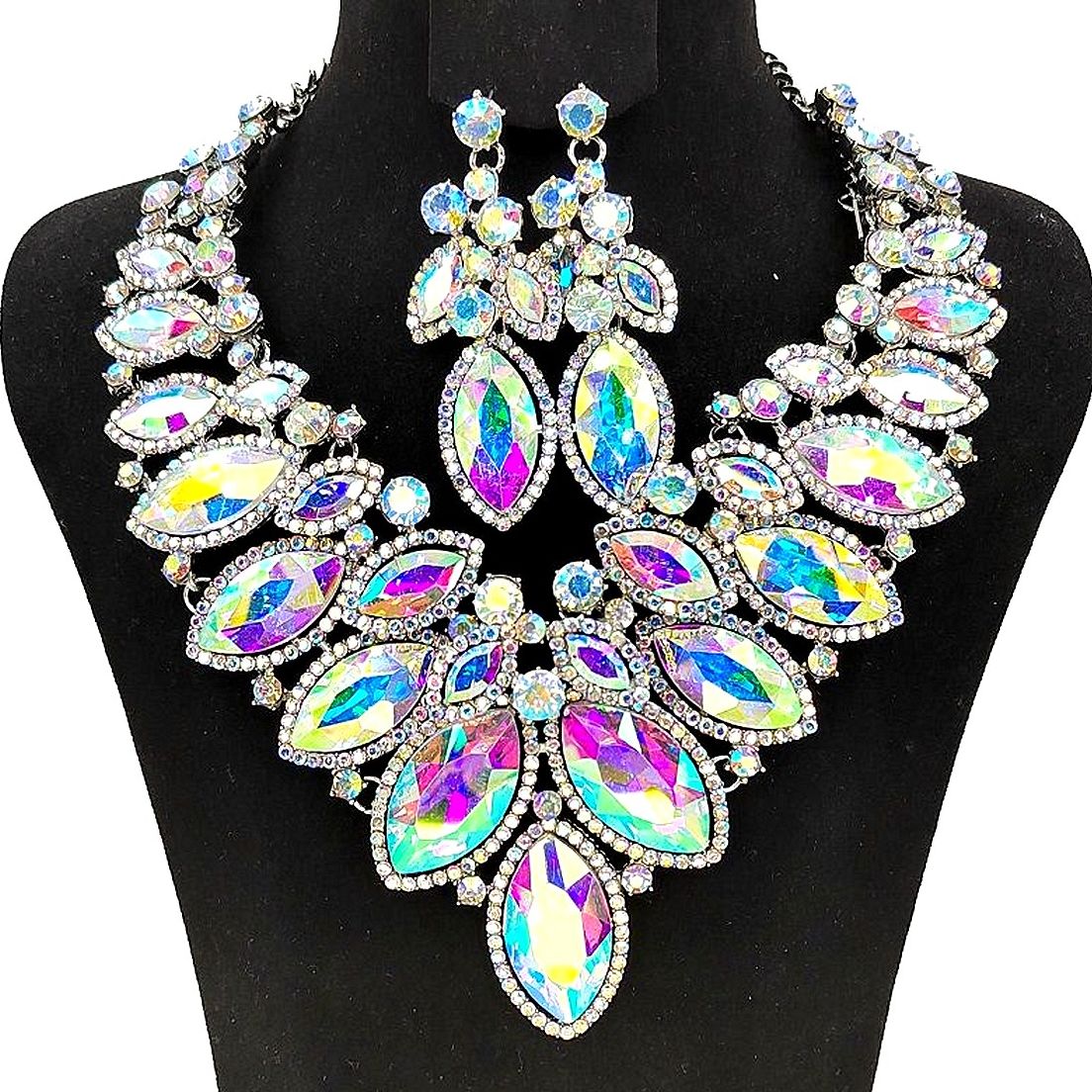 Cloud Oblong Chunky Rhinestone Bib Necklace Set