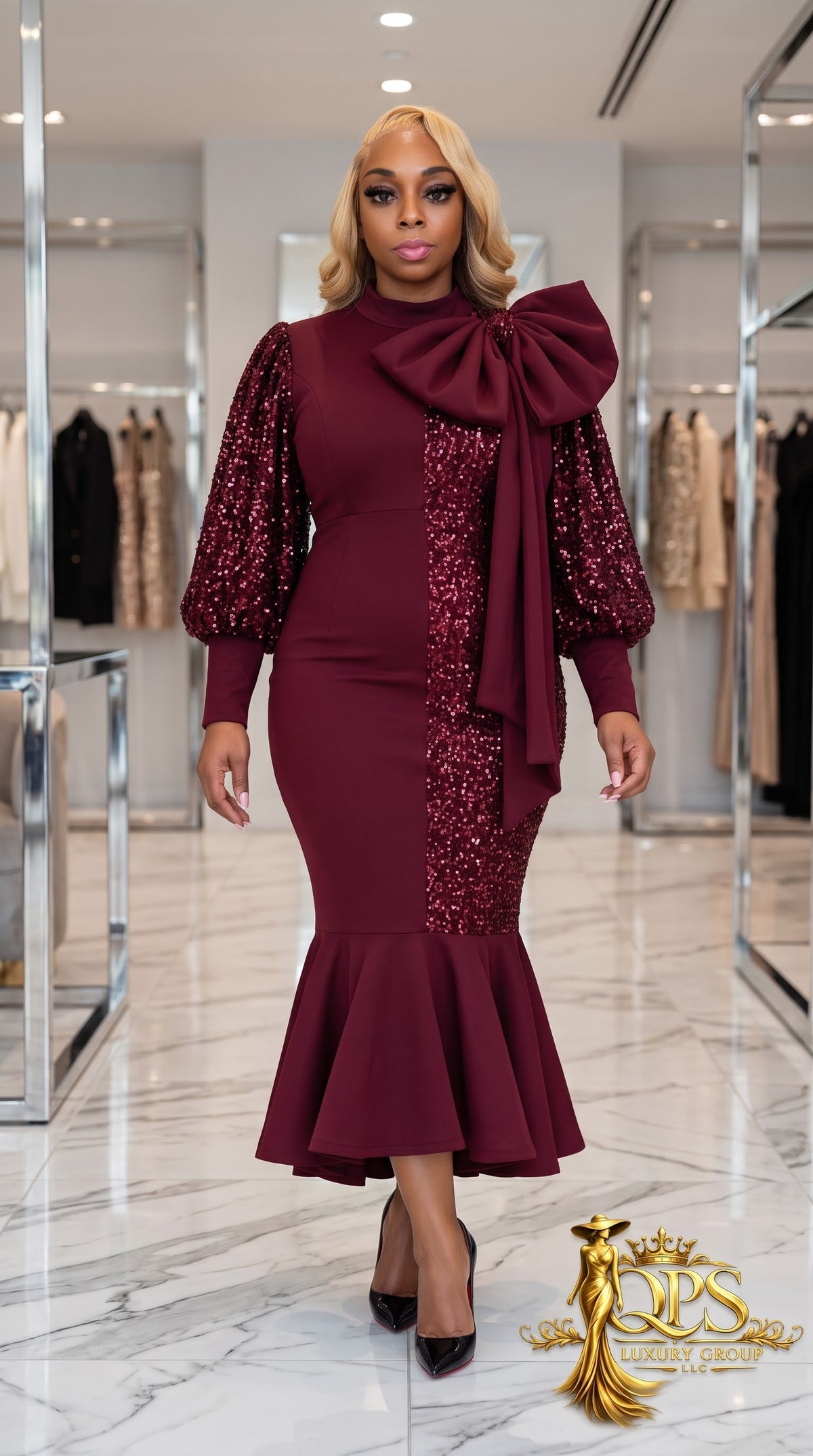 The "Majesty" Sequin Bow Mermaid Dress