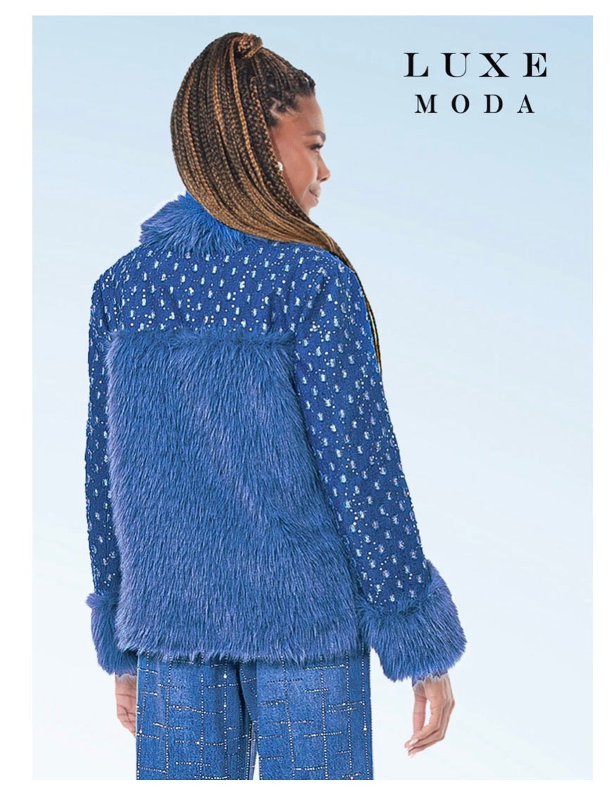 Lux Moda Denim & Fur Novelty Jacket (Style LM-8512)