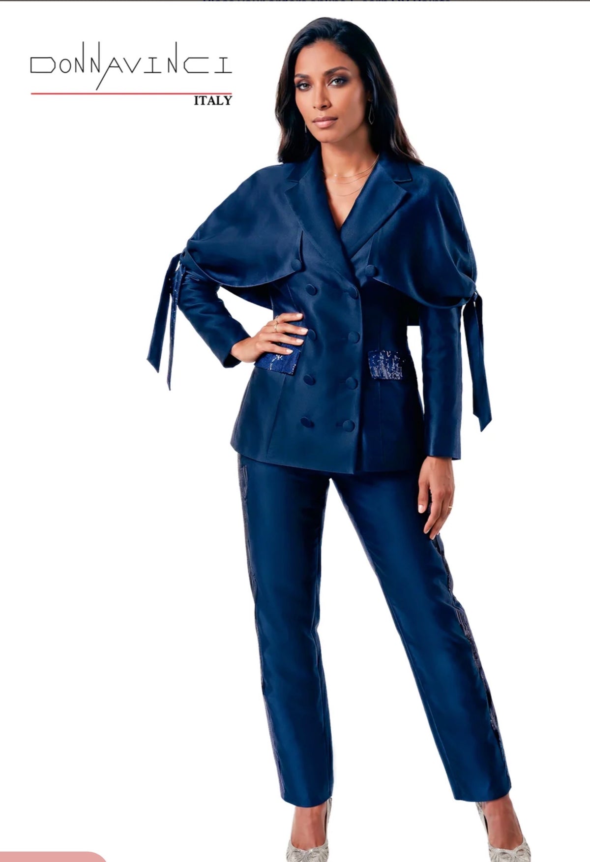 Donna Vinci Navy Sequin Virtual Silk Pant Set (Style 12297)