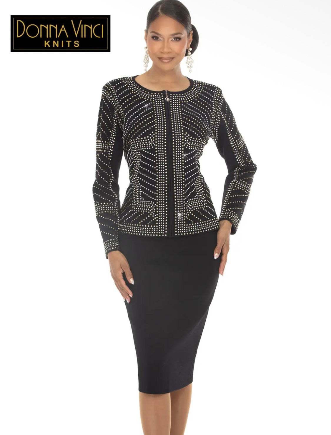Donna Vinci 13471 Embellished 2-Piece Knit Skirt Suit