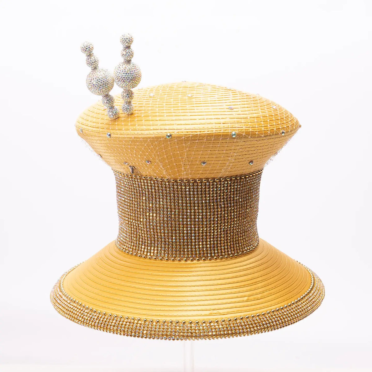 Exquisite 12" Satin Mushroom Beret with Rhinestone Veil
