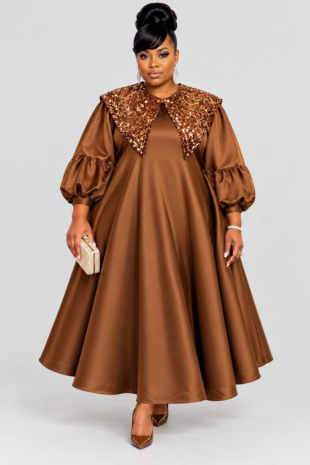 The Regal Voluminous Satin & Sequin Statement Dress