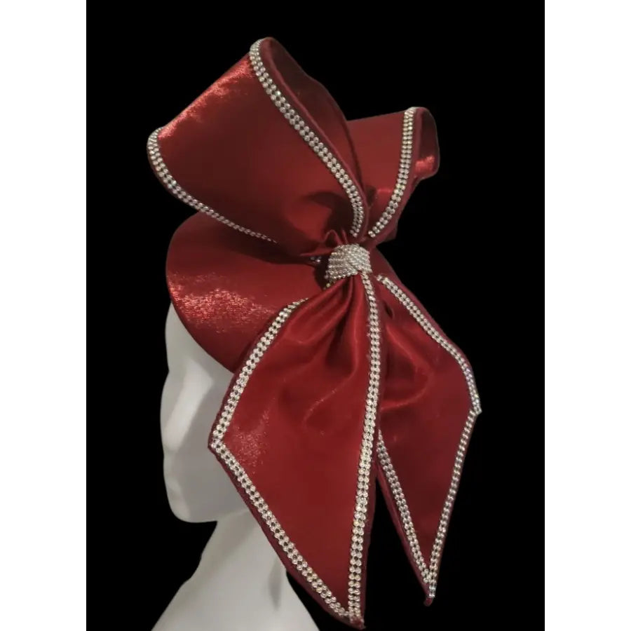 Elegant Handcrafted Satin Bow Fascinator with Stone-Edge