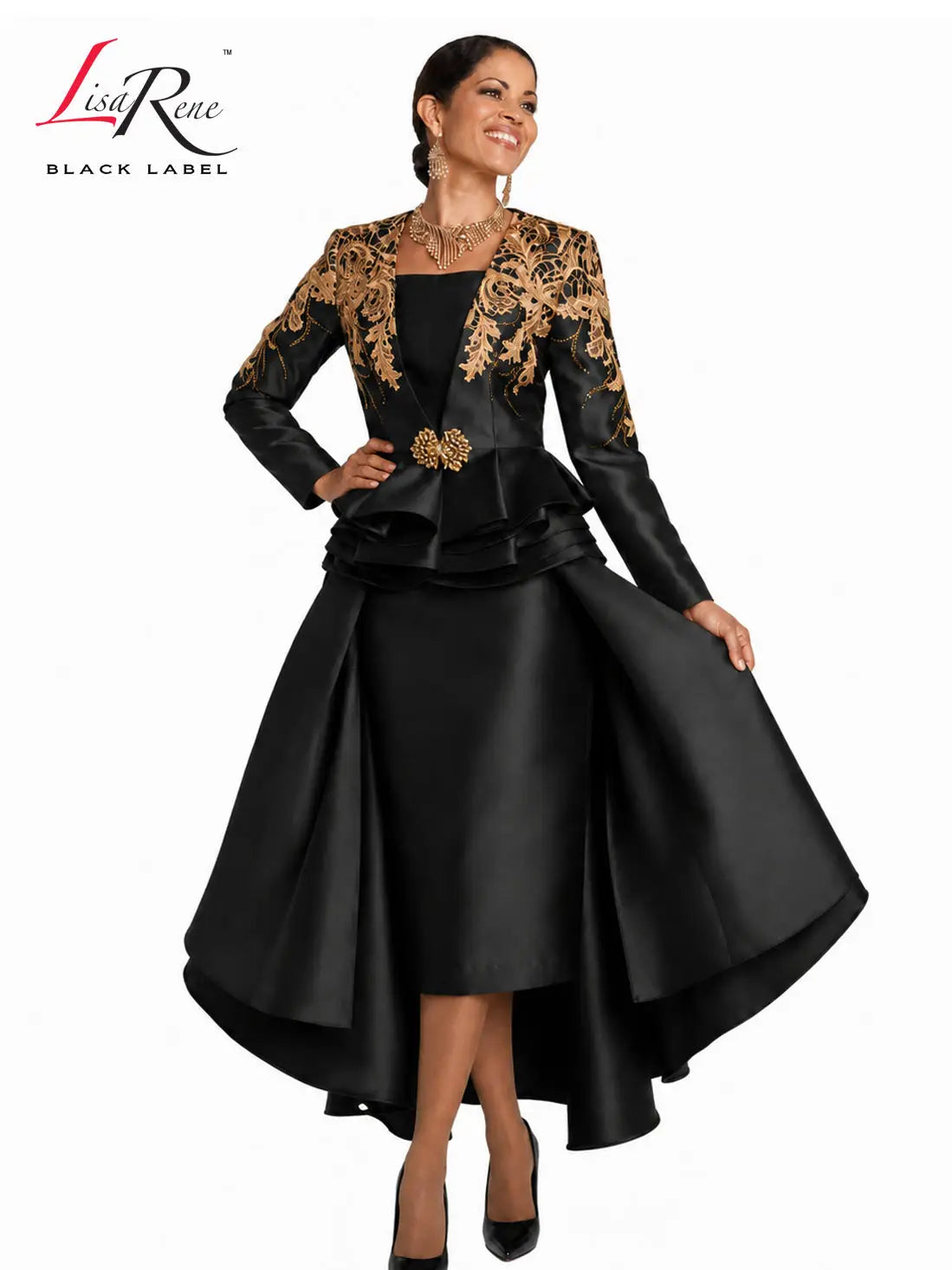 The Black & Gold Guipure Lace Ensemble suit