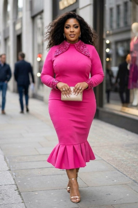 The Showstopper -Sequin Trim Mermaid Midi Dress