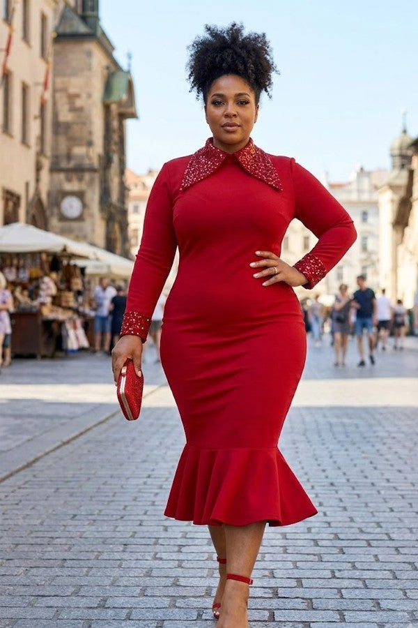 The Showstopper -Sequin Trim Mermaid Midi Dress
