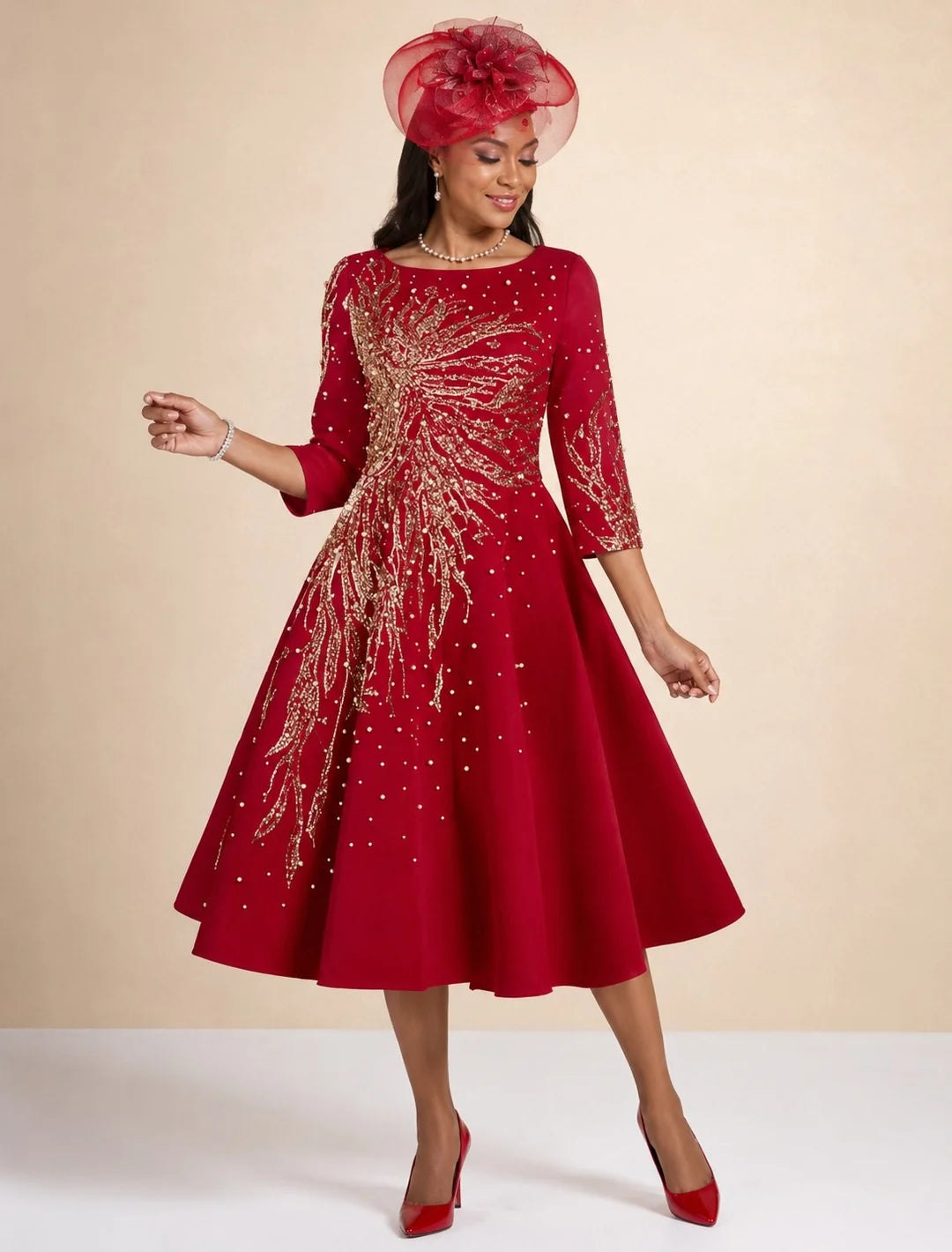 Red/Gold Radiance Sequin A-Line Dress