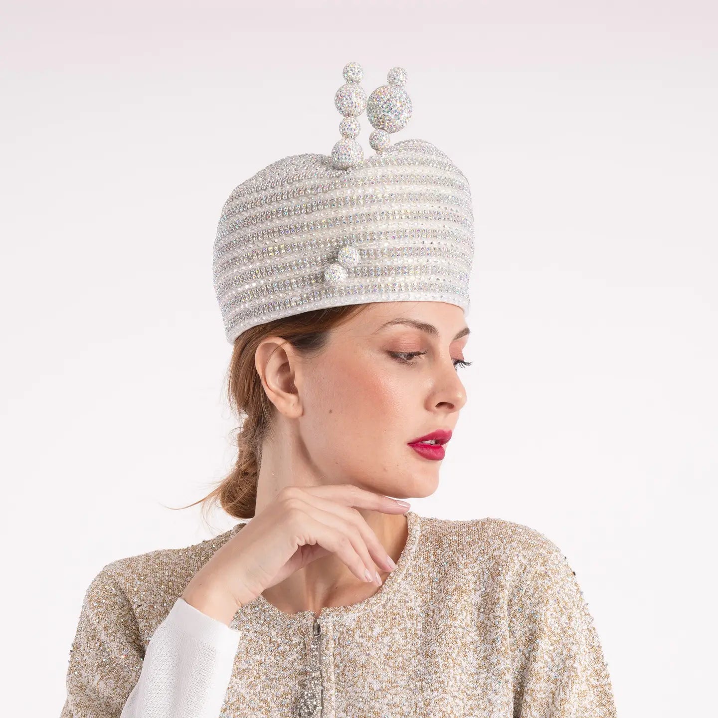 Rhinestone Bubble Hat w/ Hat Pin