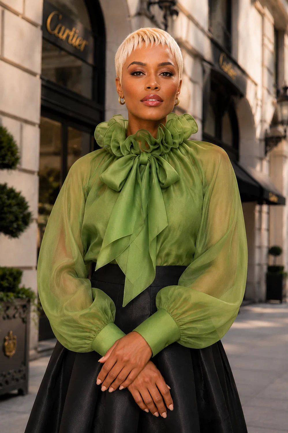 Ruffle tie organza top