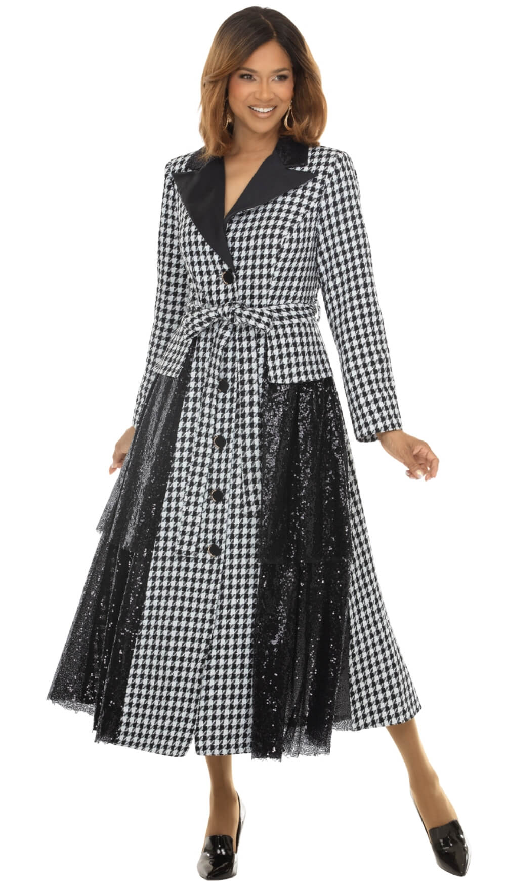 DonnaVinci 12296 Elegant White & Black Sequined Dress