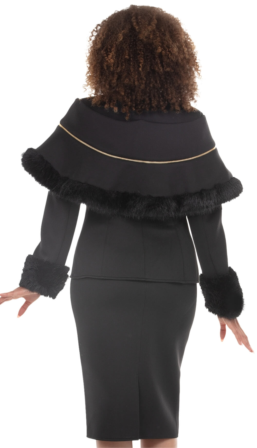 DonnaVinci 12306: Fur Trimmed 2-Piece Jacket & Skirt Set