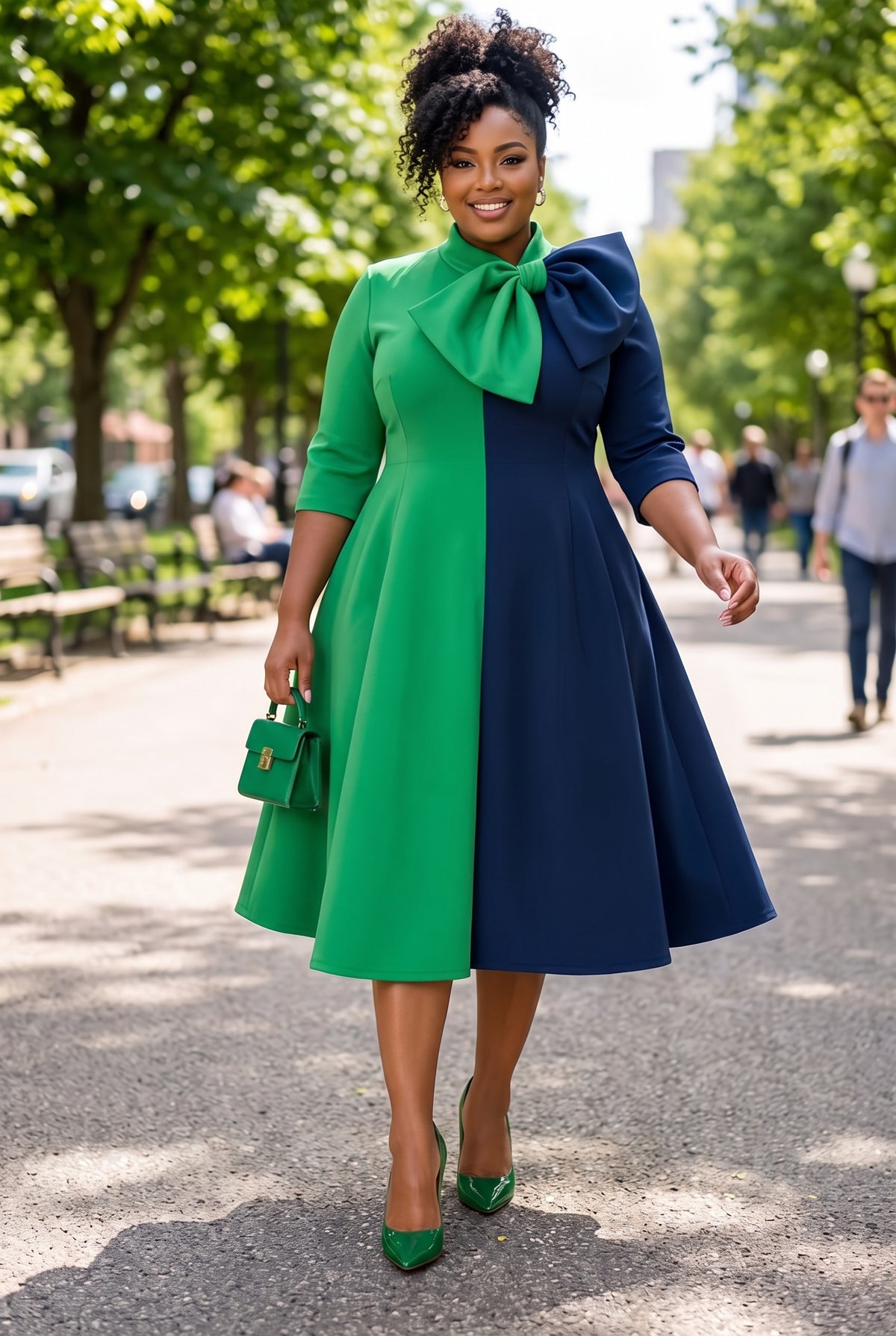 The Signature Color Block Bow-Neck Midi Dress