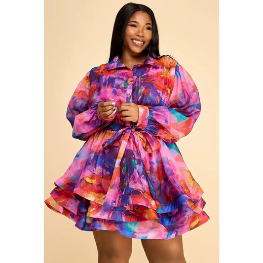 Layered Ruffle Shirt Dress