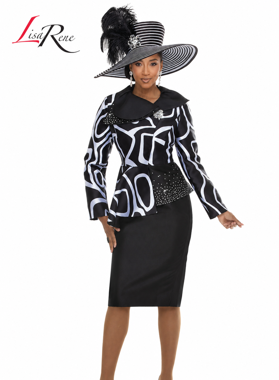 Lisa Rene 3100 Black & White Virtual Silk 2-Piece Suit