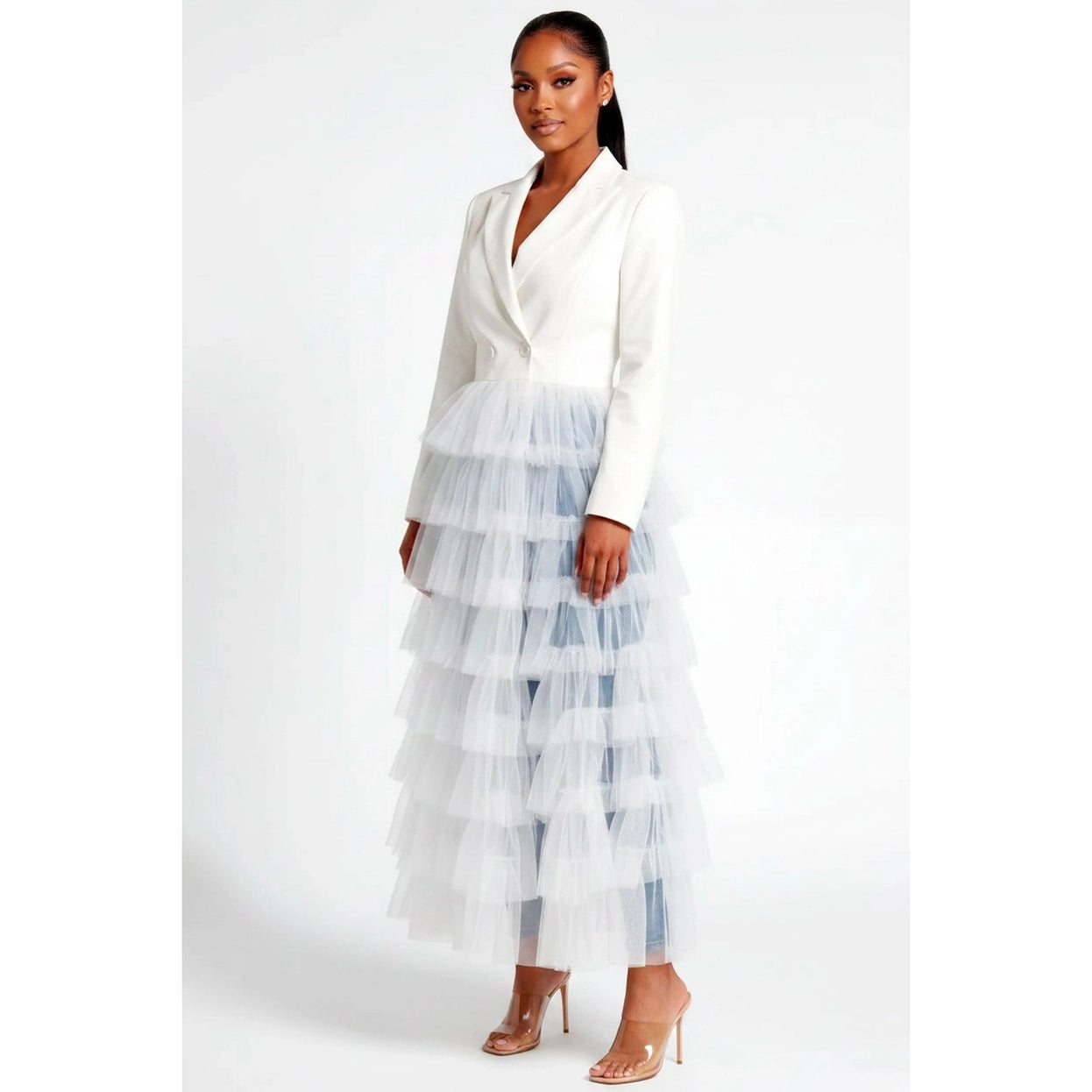 Ruffled Tiered tulle blazer