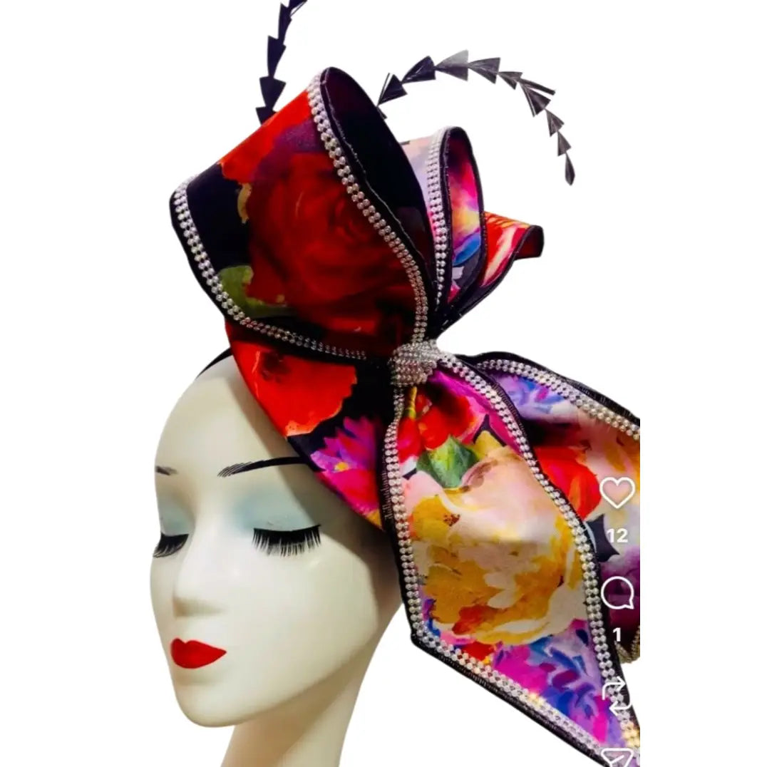 Elegant Handcrafted Satin Bow Fascinator with Stone-Edge