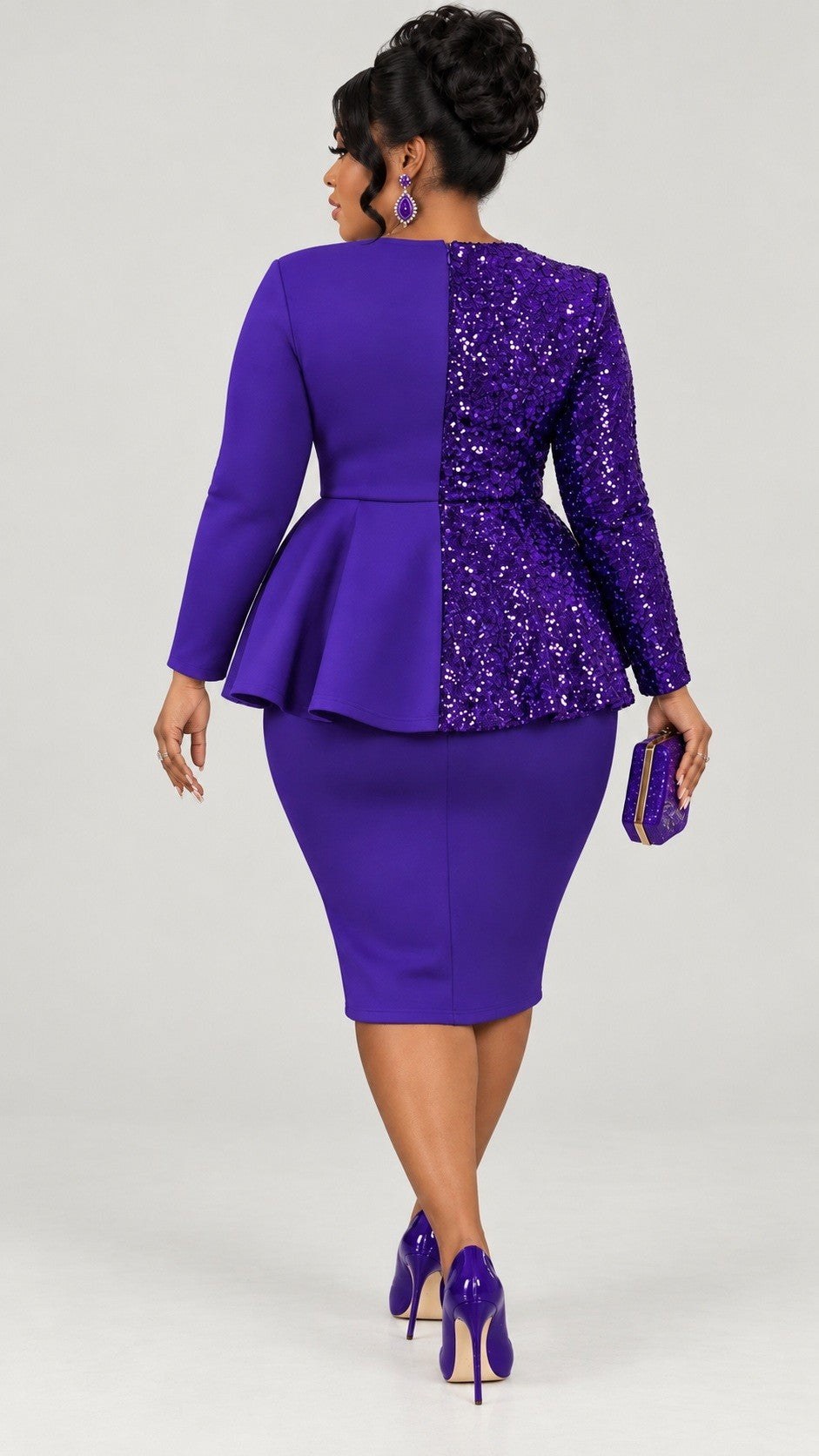 The Super Techno Sequin Combo Zippered Peplum Dress