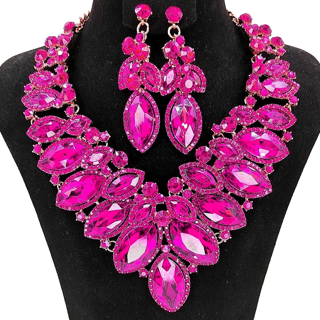 Cloud Oblong Chunky Rhinestone Bib Necklace Set