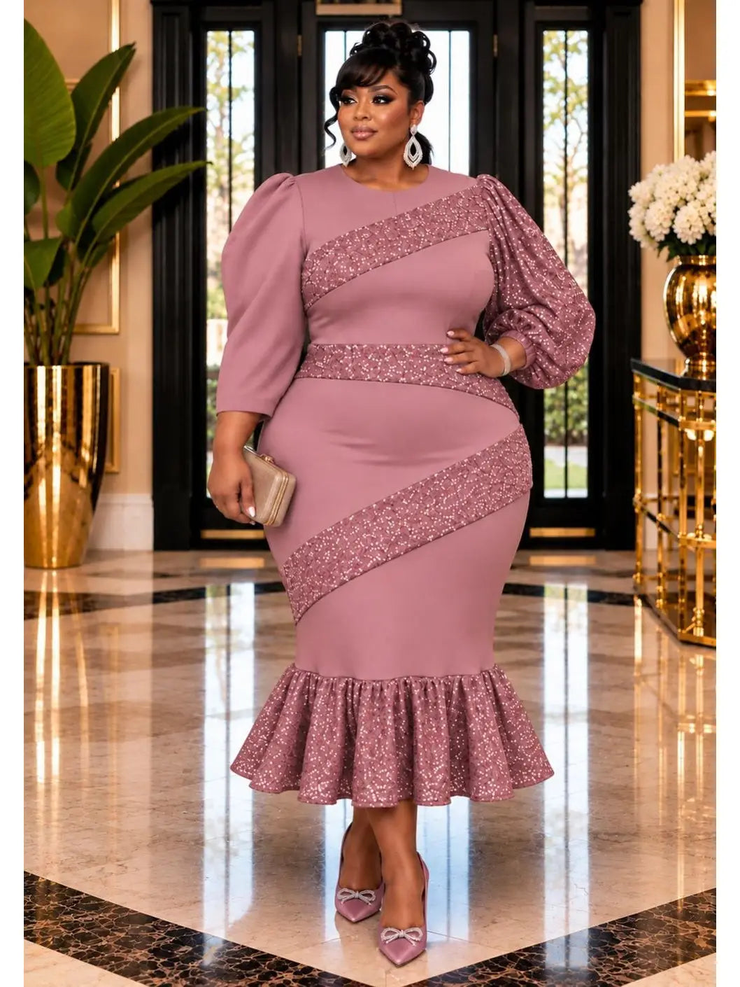 The Aria Asymmetric Sequin Mermaid Midi Dress