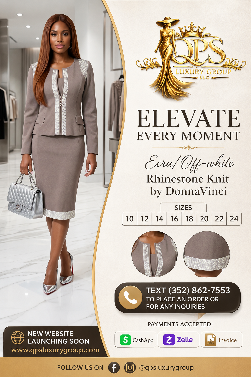 Ecru/Off-white Rhinestone knit by Donna Vinci