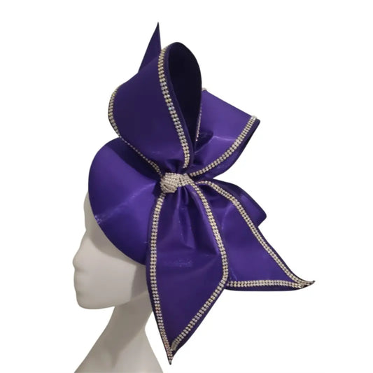 Elegant Handcrafted Satin Bow Fascinator with Stone-Edge