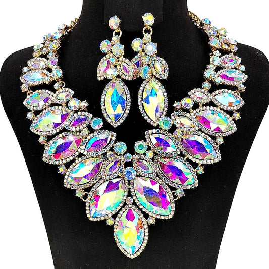 Cloud Oblong Chunky Rhinestone Bib Necklace Set