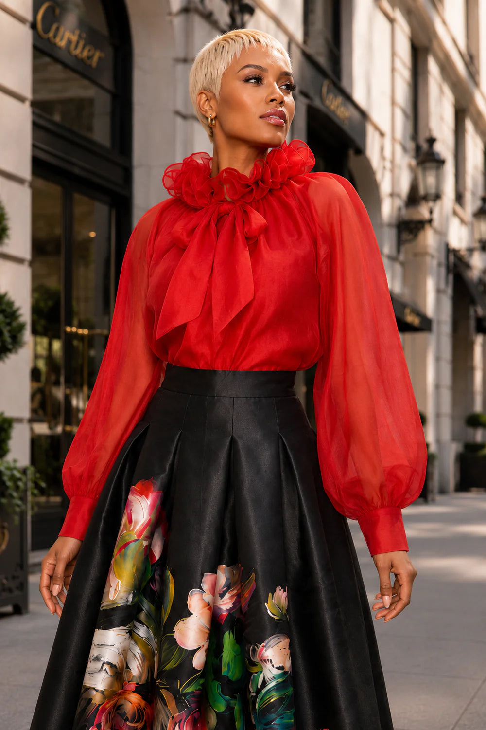 Ruffle tie organza top
