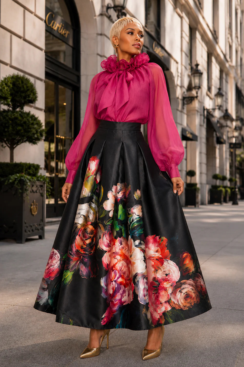 Ruffle tie organza top