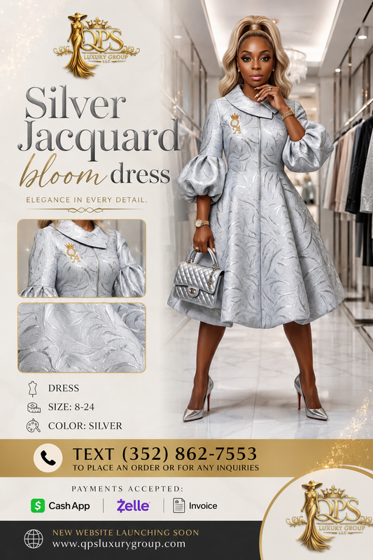 Silver Jacquard bloom dress