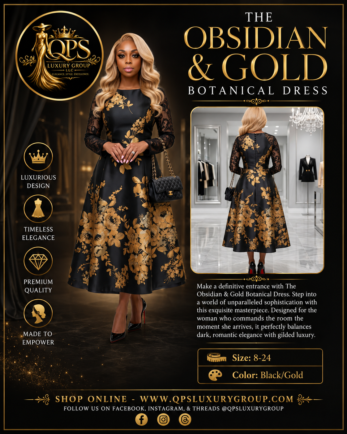 The Obsidian & Gold Botanical Dress